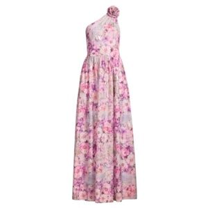 Aidan Mattox Floral Jacquard One Shoulder Sleeveless Flower Shoulder A-Line Gown